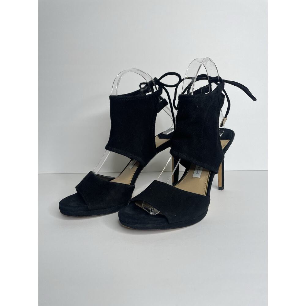 Diane von Furstenberg Black Laie Tie Back Suede Heels US 6 / EU 36 - EUC!